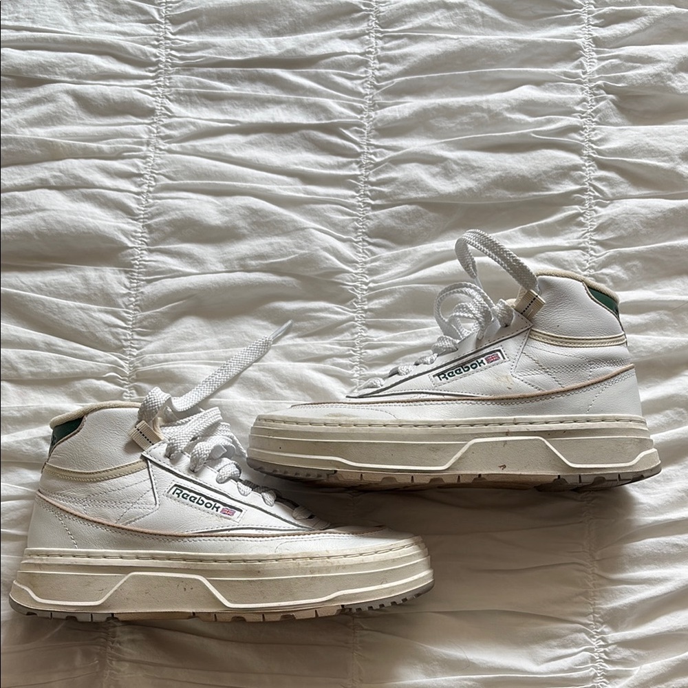 Reebok White and Green High-Top Sneakers